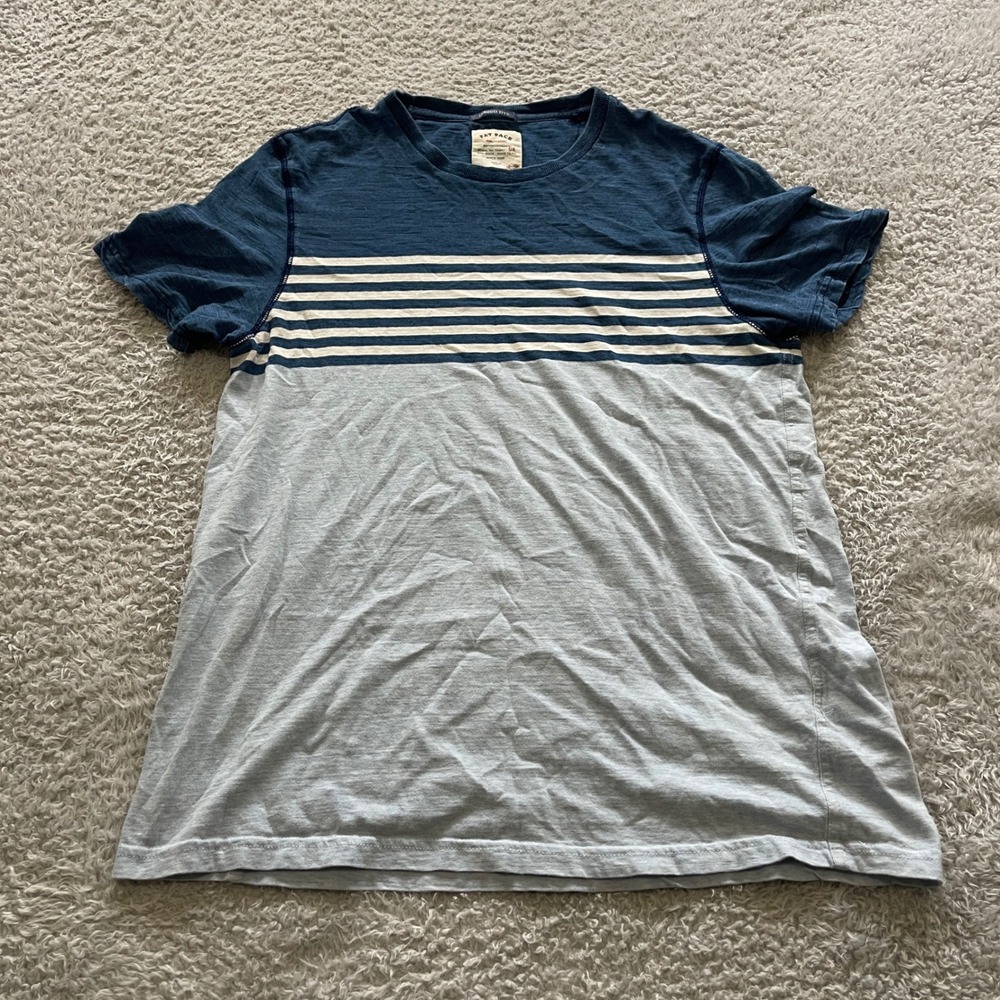 Fat Face Mens Indigo Dye Striped Colorblock Cotton T-Shirt Blue Large 941338